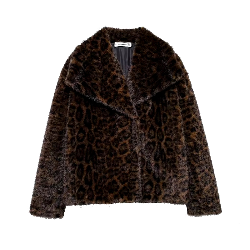 Women's Faux Fur Coat Vintage Lapel Long Sleeves Button Closure