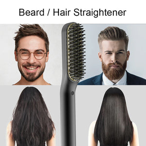 Professional Title: " Men's Beard Hair Straightening Brush with Ceramic Comb and Quick Styling Technology"