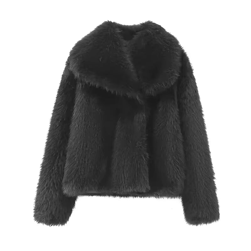 Women's Faux Fur Coat Vintage Lapel Long Sleeves Button Closure