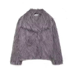 Women's Faux Fur Coat Vintage Lapel Long Sleeves Button Closure