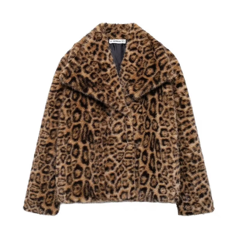 Women's Faux Fur Coat Vintage Lapel Long Sleeves Button Closure