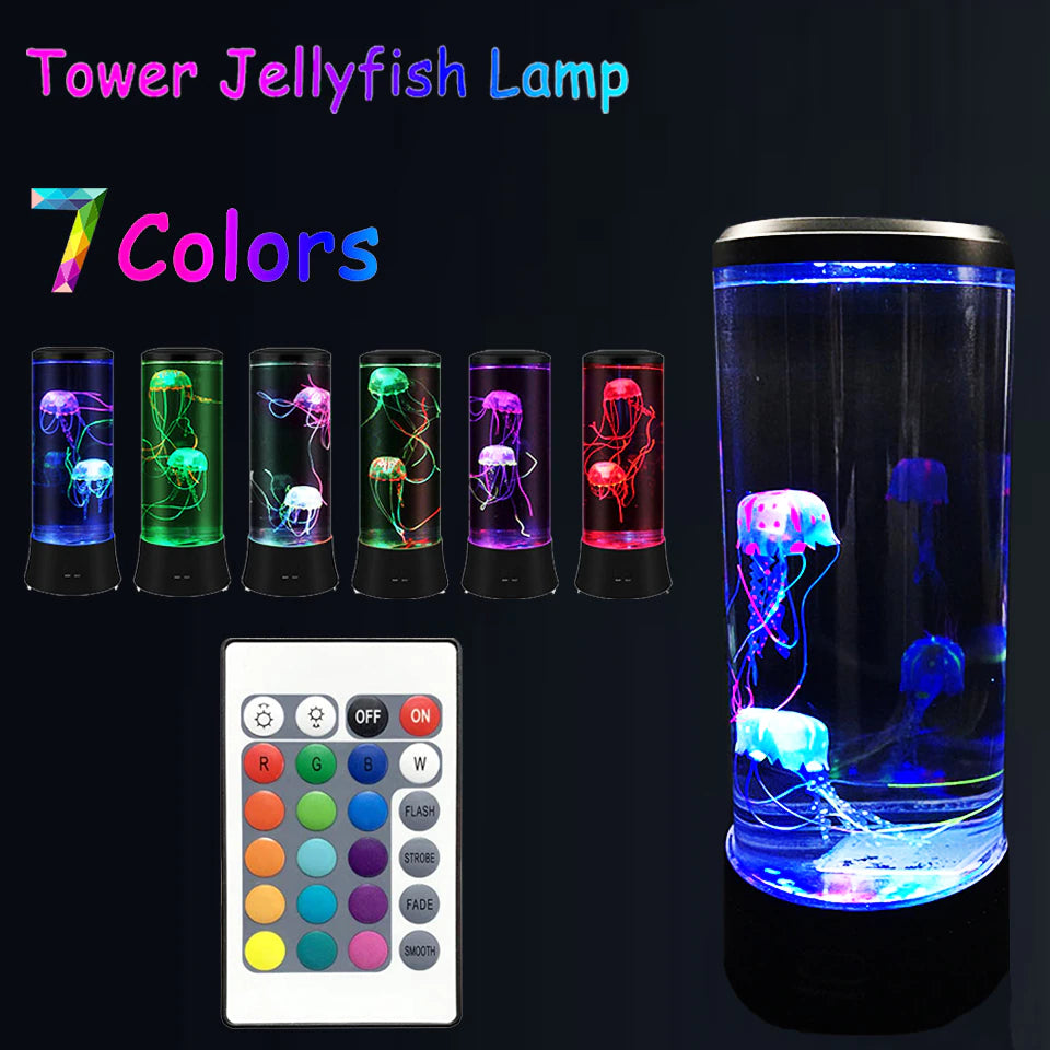 LED Jellyfish Aquarium Tank Night Light with Color Changing Remote Control - USB Rechargeable, Perfect Birthday Gift for Relaxing Mood