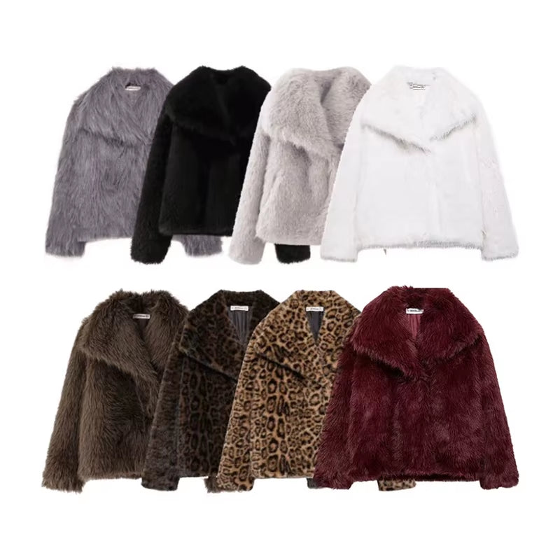 Women's Faux Fur Coat Vintage Lapel Long Sleeves Button Closure